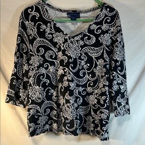 Karen Scott Black and White Paisley Long Sleeve Top